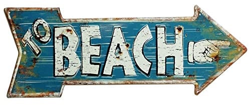Nostalgie Blechschild TO BEACH Pfeil Wegweiser Strand Vintage Geprägt 50 x 19 cm