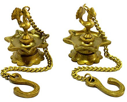 eSplanade Diya Messing Öl Lampe Wandbehang Pfau - 2er Set Standard Golden