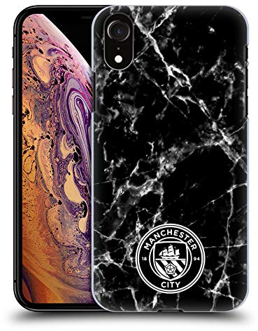 Head Case Designs Officially Licensed Manchester City Man City FC Black White Mono Marble Badge Hard Back Case Compatible With Apple iPhone XR