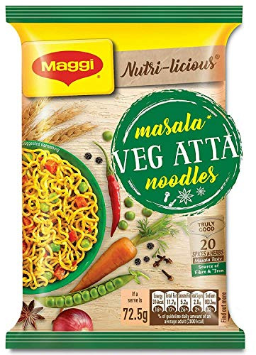 Maggi Delicious Nutri-Licious Masala Atta Noodles Vegetarian, India, 75g Per Pack (Pack of 16)