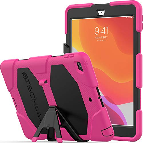 TECHGEAR G-SHOCK Design for iPad 10.2 2021 2020 2019 [9th/8th/7th Generation] Tough Rugged HEAVY DUTY Armour Shockproof Survival Protective Case with Stand - Kids Schools Builders Workman Case PINK