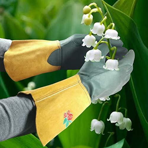 LTG Ladies Gardening Leather Long Gloves Thorn Resistance Garden Work Safety DIY