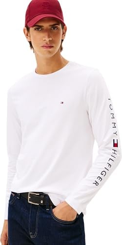 Tommy Hilfiger Herren Langarmshirt Tommy Logo Baumwolle, Weiß (White), S