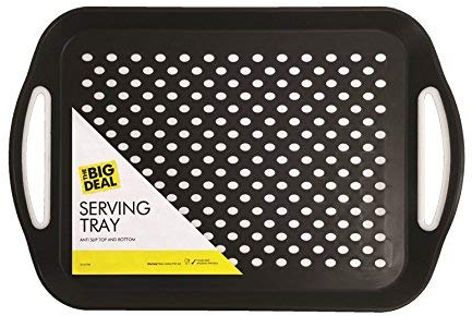 2X 1x Rectangular Non-Slip Serving Tray - Black, Grey or White, Colour at Random - Ideal for Dinner/Drinks)