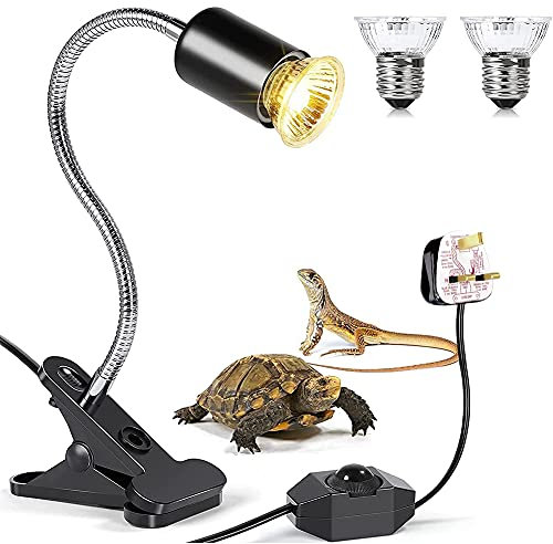 MILIWAN Tortoise Heat Lamp UVA+UVB Basking Lamp 50W+50W Reptile Heat Lamp with Holder E27 Aquarium Basking Light with 360° Rotatable Goose-Neck for Reptiles, Lizards, Turtle Snakes, etc
