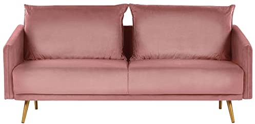 Beliani Divano Velluto Rosa 3 Posti Schienale Imbottito Gambe Dorate
