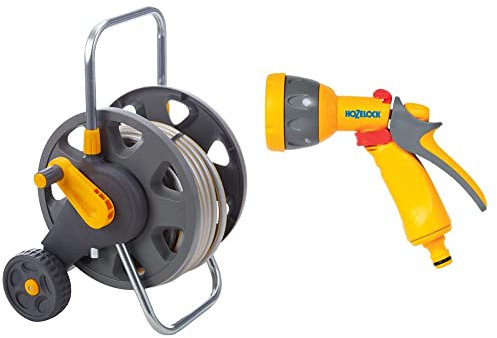 Hozelock 45m Assembled Hose Cart with 20m Hose & Ltd Spray Gun, Multi-Colour