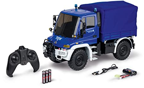 Carson 500907722 1:12 MB Unimog U300 THW 2.4G 100% RTR - Ferngesteuertes Fahrzeug, RC Fahrzeug, RC Unimog mit Funktionen, 100% Komplettset blau