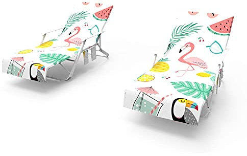 KiKiYe Quick Dry Towel Covers For Hotel Holiday Beach Towel Chair Covers Pool Lounges Chair Covers Towel With Pockets Beach Towel Covers Chairs Green Leaves