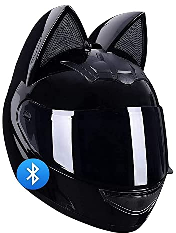 BGMKE Motorrad Modularer Bluetooth-Helm Klapphelm Full Face Motorradhelm Mit Katzenohren ECE Zertifiziert Damen Herren Integralhelme Motorrad Integrierter Roller-Helm Mofa Helm Moped-Helm