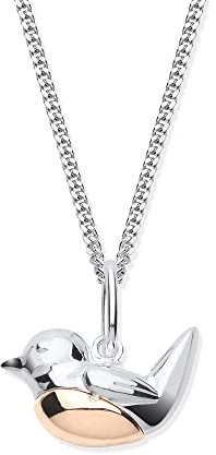 Old English Jewellers Sterling Silver & Rose Gold Robin Pendant Necklace -16 18 20 INCH or PENDANT ONLY (20 Inches)