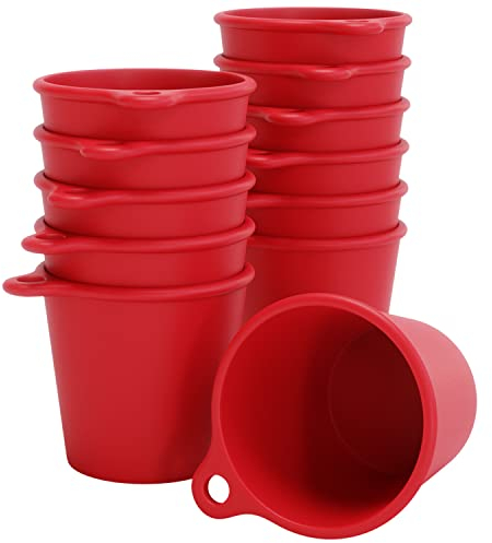 SoPro 12x Schnapsbecher Plastik 4 cl wiederverwendbar - Shotgläser 40 Milliliter rot - Mehrweg Schnapsglas zum Umhängen - Shot Becher 4cl - Schnapsgläser für Junggesellenabschied Frauen, JGA