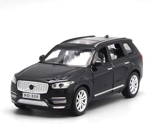 WangXLDD Fahrzeuge Automodell im Maßstab 1:32, kompatibel mit Volvo XC90, sechstüriges SUV-Legierungsautomodell mit Sound und Licht, Hinterrad, zurückziehbares Auto-Spielzeugmodell (Black)
