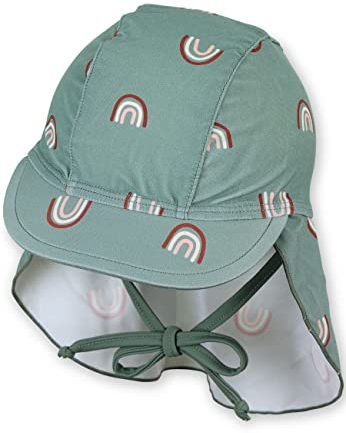 Sterntaler Schirmmütze Nacken Regenbogen - Baby- und Kinder Mütze mit Nackenschutz und Bindeband - UV-Schutz 50+ Bademütze - Kopfbedeckung Sommer - Mädchen Bademode - steingrün, Größe 53