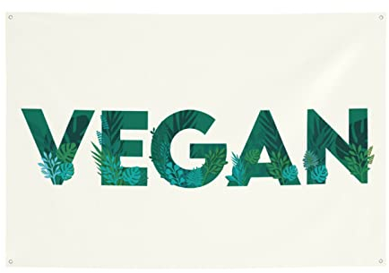 Dekoratives Banner für Haus und Garten, Hof, veganer Veganismus-Druck, Urlaub, Willkommen, Rasen, hängende Dekoration, Geburtstagsparty, Banner, Hintergrund, 120 x 180 cm