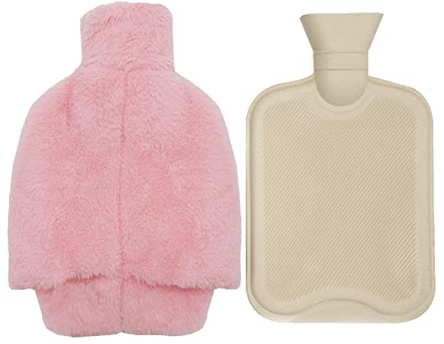 Fußwärmer Heißwasserbeutel 2L, Füße Wärmflasche mit Bezug, Plüsch Warmwasserbeutel Mit 2 Einschubtaschen, Gummi Heißwassersack Winter, Fußwärmflasche Als Wintergeschenk für sich selbst,Freunde,Familie