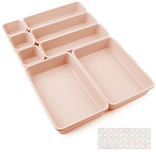 Schubladen Einlagen 8 Stk Trennsystem Gewürz Organizer Schublade Rosa Trenner Bad Organizer Boxen Set mit Silikon-Anti-Rutsch-Kugel Hemnes Kommode Küche Schreibtisch Utensilien