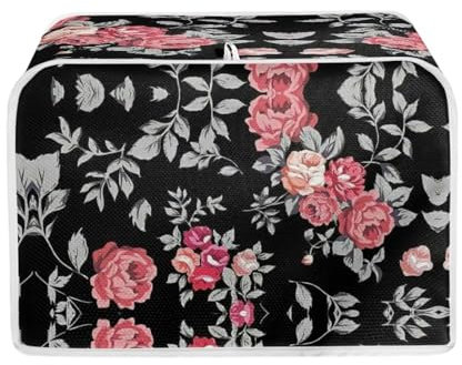 JEOCODY Toaster Cover 4 Slice Roses Print Bread Maker Quilted Slice Kitchen Small Appliance Covers, Fits for Most Standard slice Toasters Rose-Red