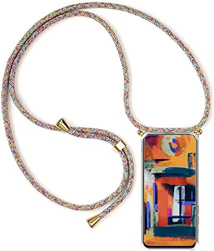 HomiTunky Handykette Handyhülle für Samsung Galaxy A40 mit Band - Handy-Kette Handy Hülle mit Kordel zum Umhängen Handyanhänger Halsband Lanyard Case - Transparent Schutzhülle in Rainbow