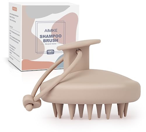 AIMIKE Masajeador Cuero Cabelludo, 100% Silicone Cepillo Masajeador Cuero para Reduce la Caspa, Estimula el Crecimiento del Cabello, Seco y Húmedo Cepillo para Champú Cuero Cabelludo, Caqui