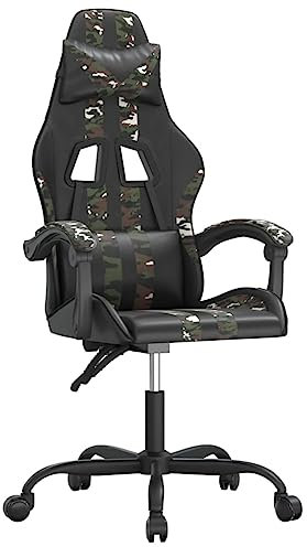 vidaXL Gaming Stuhl, Bürostuhl Drehbar Höhenverstellbar, Drehstuhl Schreibtischstuhl mit Kissen, Verstellbar Chefsessel Sportsitz Computerstuhl, Schwarz Tarnfarben Kunstleder