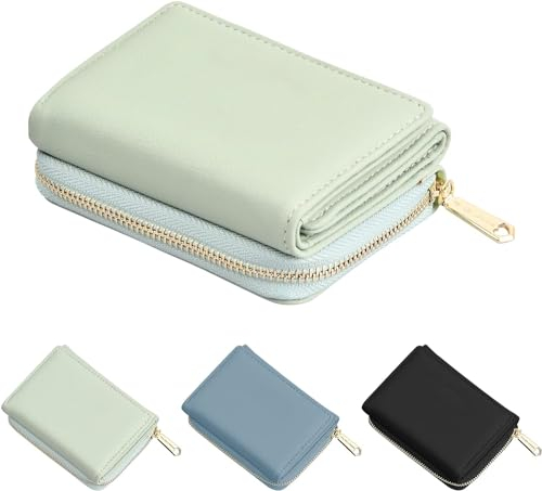 Geldbeutel Damen Mini Geldbörse Damen Leder Kleines Portemonnaie Gross Kapazität Geldbeutel Klein Geldtasche Damengeldbörsen Geldtasche klein Damen mit Große Kapazität Viele Fächer (Hellgrün)