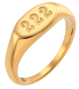 PAURO Damen Edelstahl Oval Engel Nummer Ringe 222 Numerologie Schmuck Geschenk Gold Größe 57 (18.1)