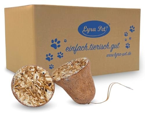 Lyra Pet® 2 x 8 STK. Protein Boost Futterglocken mit Mehlwürmern Fettfutter | Proteinreiches & fetthaltiges Vogelfutter - Wildvogelfutter mit Saaten & Mehlwürmern für Wildvögel - Schnur aus Naturfasern
