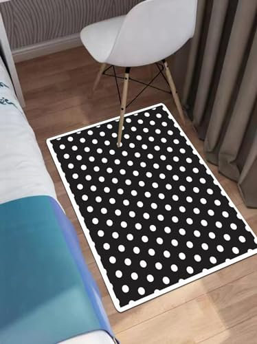 EWFAS Badteppich,Punkte, klassisches Muster aus weißen Tupfen auf schwarzem Traditiona,viele schöne Badematten zur Auswahl Badvor leger sehr weich und rutschfest waschbar und schnelltrocknend40x60cm