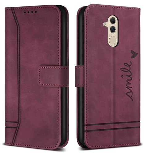 Bravoday Cover per Huawei Mate 20 Lite, Flip Custodia in Pelle PU Portafoglio Custodia per Huawei Mate 20 Lite, con Slot per Schede, Vino Rosso