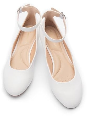 Cusolemore Ballerinas Damen Flache Schuhe für Frauen mit Knöchelriemen Niedriger Keilabsatz, Bequeme Casual Dress Schuhe Elegant Flats Weiß 40