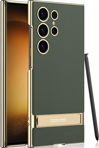 SOUTEM per Samsung Galaxy S24 Ultra Custodia Pelle Vegana con 4 Modalità Cavalletto Regolabile, Sottile Flessibile Morbida Presa Lusso Vegan Sottile Antiurto Cover per Samsung S24 Ultra(Verde)