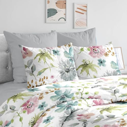 Ruggeri - Completo Copripiumino Matrimoniale - Made in Italy - 100% Puro Cotone - Collezione Flower Mon Amour (Eden)