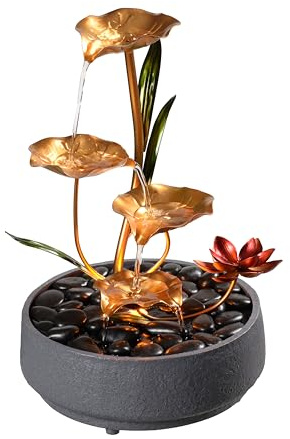 Haobos Indoor Tabletop Fountain Exquisite Meditation Desk Water Fountain Decorative Zen,4-Tier Lotus Desk Fountain,Home/Office Decor Housewarming Gift for Mom（23154）