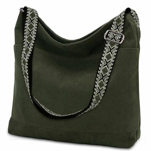 VX VONXURY Damen Handtasche Umhängetasche Canvas/Cord Taschen Große Crossbody Bag Schultertasche mit Reißverschluss Tote für Arbeit Schule Shopper Teen Mädchen