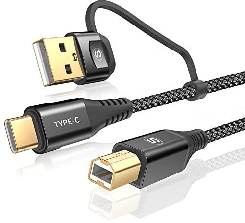 USB Druckerkabel 3M,USB C Druckerkabel 2 in 1 Scannerkabel USB 2.0 Drucker Kabel USB A/C auf USB B PC Printer Cable Kompatibel für HP,Dell,Canon,Epson,Lexmark,Xerox,Brother,Samsung,Pixma