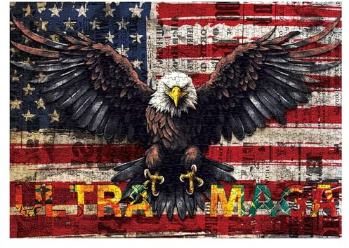 United States Flag Eagle Puzzles for Adults 1000 Piece, USA Patriotic Faith Jigsaw Puzzle, Inspirational Country Bird Puzzle