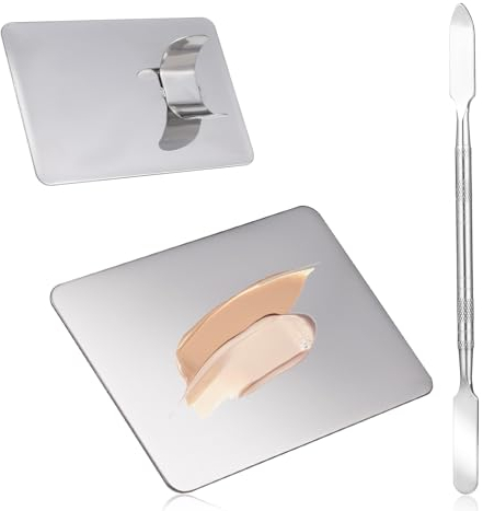 COMNICO Makeup Mixing Palette, Stainless Steel Makeup Spatula Palette with Foundation Spatula Professional Foundation Cosmetic Palette Nail Art Makeup Tool for Eye Shadow Nail DIY Art