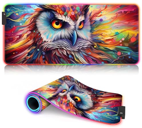Keyboard Pad Desk Pad Fantasy Owl ROG Long Extend LED Extended Large Size Keyboard Desk Pad (60x35x0.3) cm for Mouse Laptop PC, Computer, Office, Gaming, Work