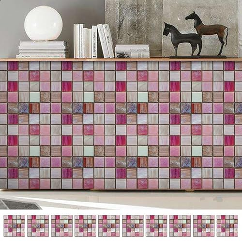Klebefliesen Küche Rosa Mosaik Wandfliese Aufkleber Pvc,Fliesen Folie Klebefliesen Selbstklebendetapete,Wasserdicht Wandaufkleber Für Küche,Schrank, Möbel,Tisch 20X20Cm