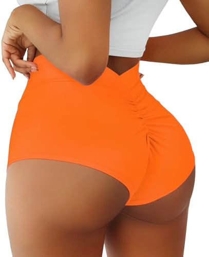 Boudaner Yoga-Shorts für Damen, hohe Taille, V-Ausschnitt, Scrunch für Fitnessstudio, Workout, Spandex, Tanz, Hotpants, Po, Lifting, Rave-Hose, Orange/Abendrot im Zickzackmuster (Sunset Chevron), Groß