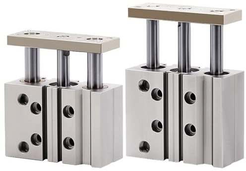Zylinder mit 3 Achsen und 3 Stangen mit Führungsstange, Serie TCM, Bohrung 12 16 20 25 32 40 63, Hub 10 20 25 30 40 50 75 100 125 150 200 250 300 (Farbe: Strock 17) 5 mm, Größe: T. CM 16)