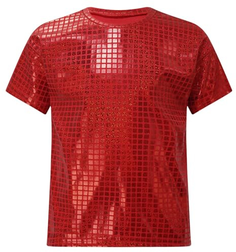 Jugaoge Mädchen Jungen Glänzend Pailletten T-Shirt Kurzarm Rundhals Tops Hip Hop Modern Jazz Tanzshirts Hippie Disco Party Outfits