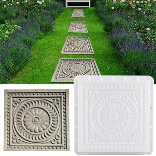 Qiwieod Betonform Gehweg Form Gehwegen Plastikformen Für Beton Garten Gehwegen Trittsteinen, Betonform Gehweg Form Gehwegen Beton Trittstein Form Formen Steine Steinplatten Garten Patio 32 X 32 X 6 Cm