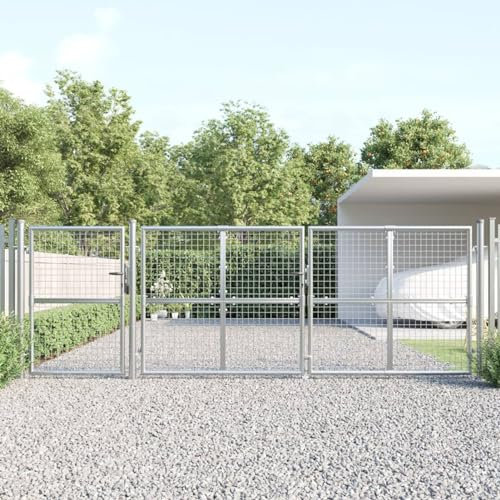 ShGaxin Portail de jardin en maille argentée 400 x 175 cm en acier galvanisé, porte de jardin, porte de jardin, portes de jardin, portes de jardin, portes à battants