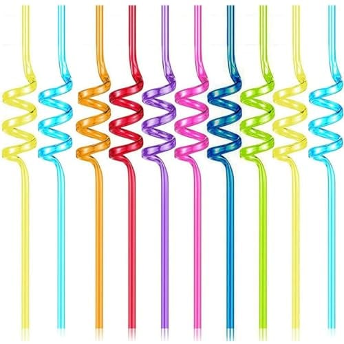 10 Pieces Novelty Silly Straws - Reusable Plastic Curly Party Straws for Kids Birthday, Home Bar, Weddings & Family Reunion