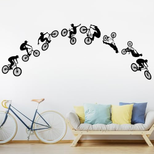 Jump Bike Radfahrer Wandtattoos, 8 Bmx Fahrrad Extreme Sports Wall Stickers, abnehmbare Mountainbike-Fahrer DIY Kunst Silhouette Wandtapete für Mann Kinder Jungen Mädchen Zimmer Schlafzimmer (8)