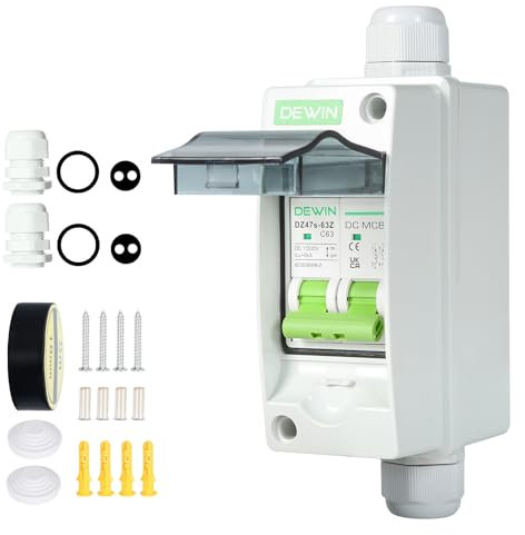 DEWIN Disyuntor Fotovoltaico DC1000V 63A 2P Interruptor de Separación DC para Sistema Solar - Circuito PV Interruptor de Protección