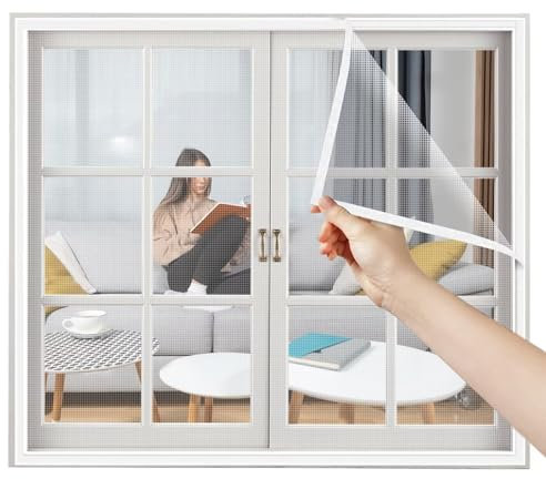 Store Moustiquaire Fenetre Enroulable Amovible 110x115cm Blanc sans Perçage Moustiquaire Arrêter Autres Insectes Bestioles pour Tout Type de Fenêtre