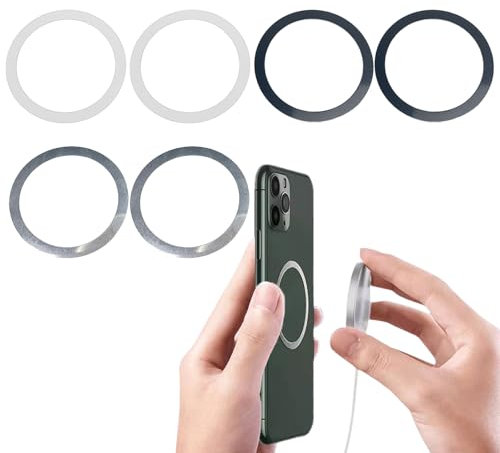 6Pack Vilbocr Universal Metal Rings Sticker for Magnetic Charger Compatible with Magsafe Magnetic Wireless Charger,Ultra-Thin Car Charger Conversion Accessories Silver,Black,White(NO Magnet)